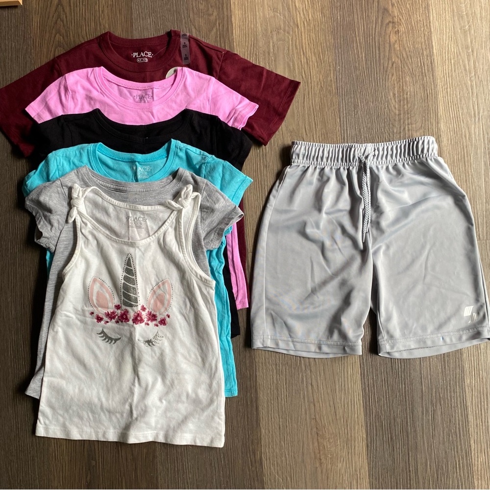 Girls Size 5/6 Unicorn Tank and T-Shirt Set w/Gray Shorts